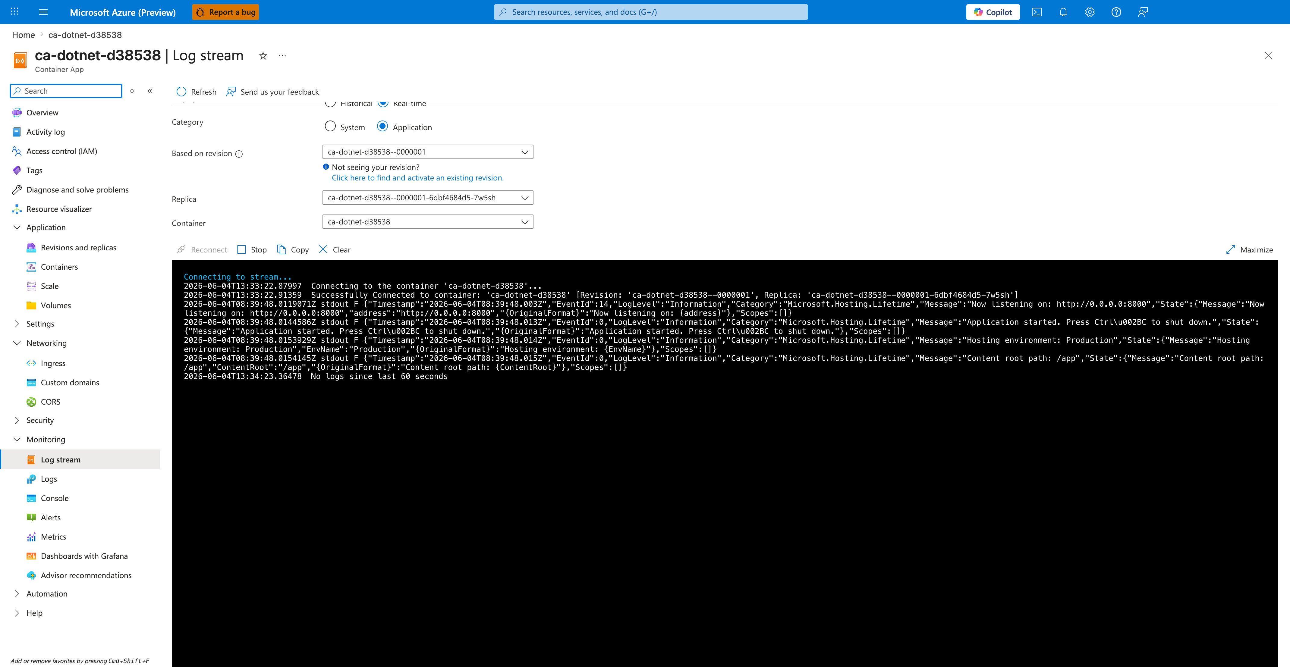 Based on revision|ca-dotnet-d38538--0000001|Replica|ca-dotnet-d38538--0000001-6dbf4684d5-7w5sh|Container|ca-dotnet-d38538|Category|Application