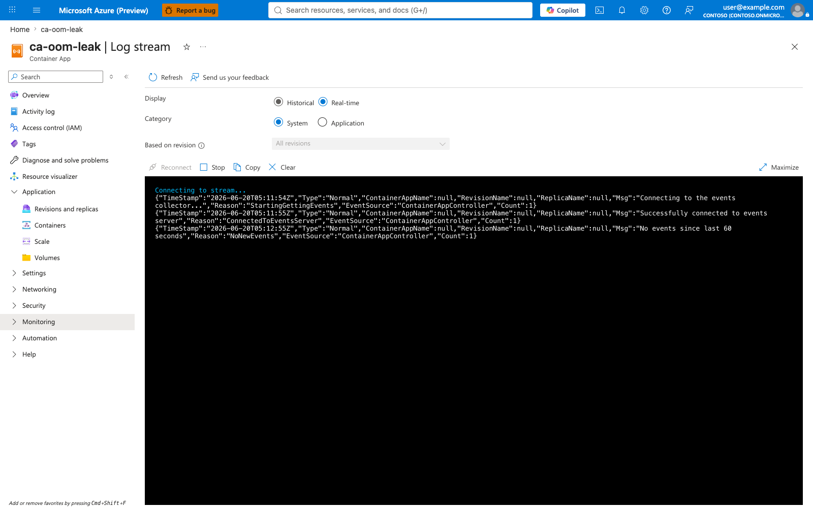 ca-oom-leak System log stream