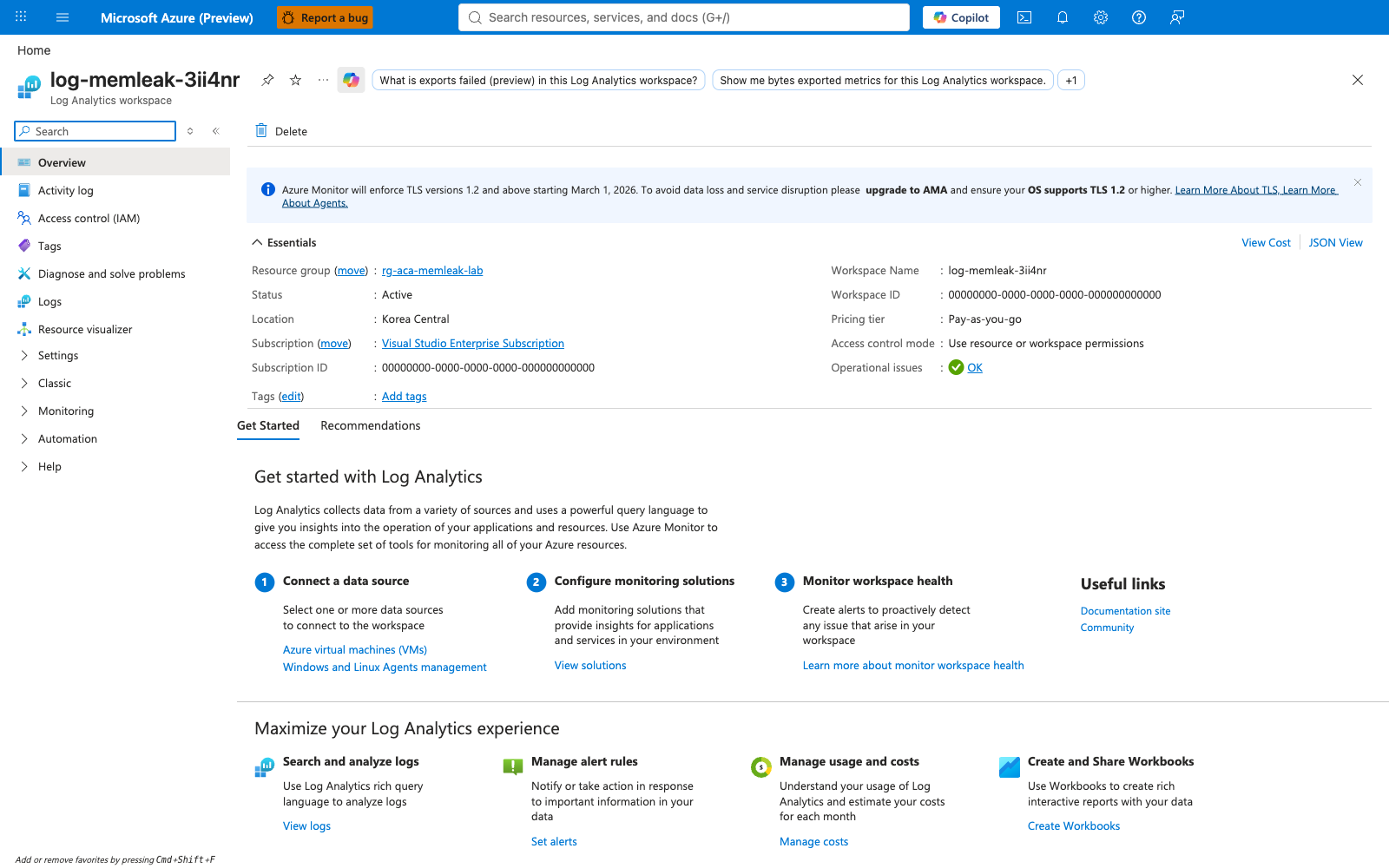 Log Analytics workspace overview