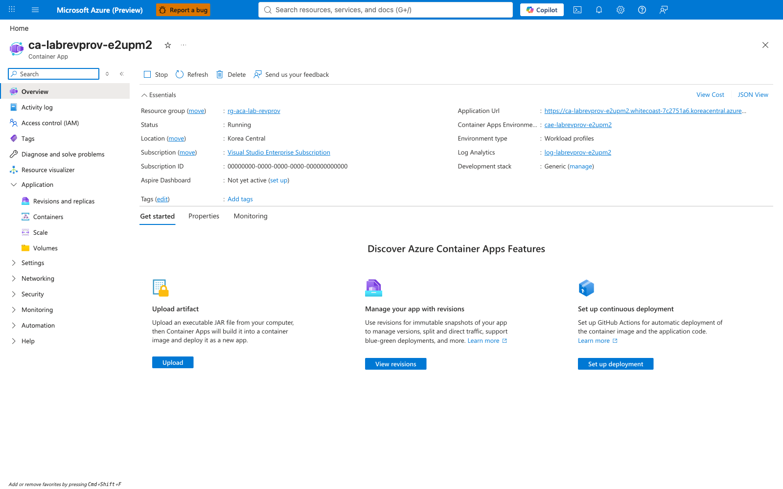 Container App overview in baseline healthy state
