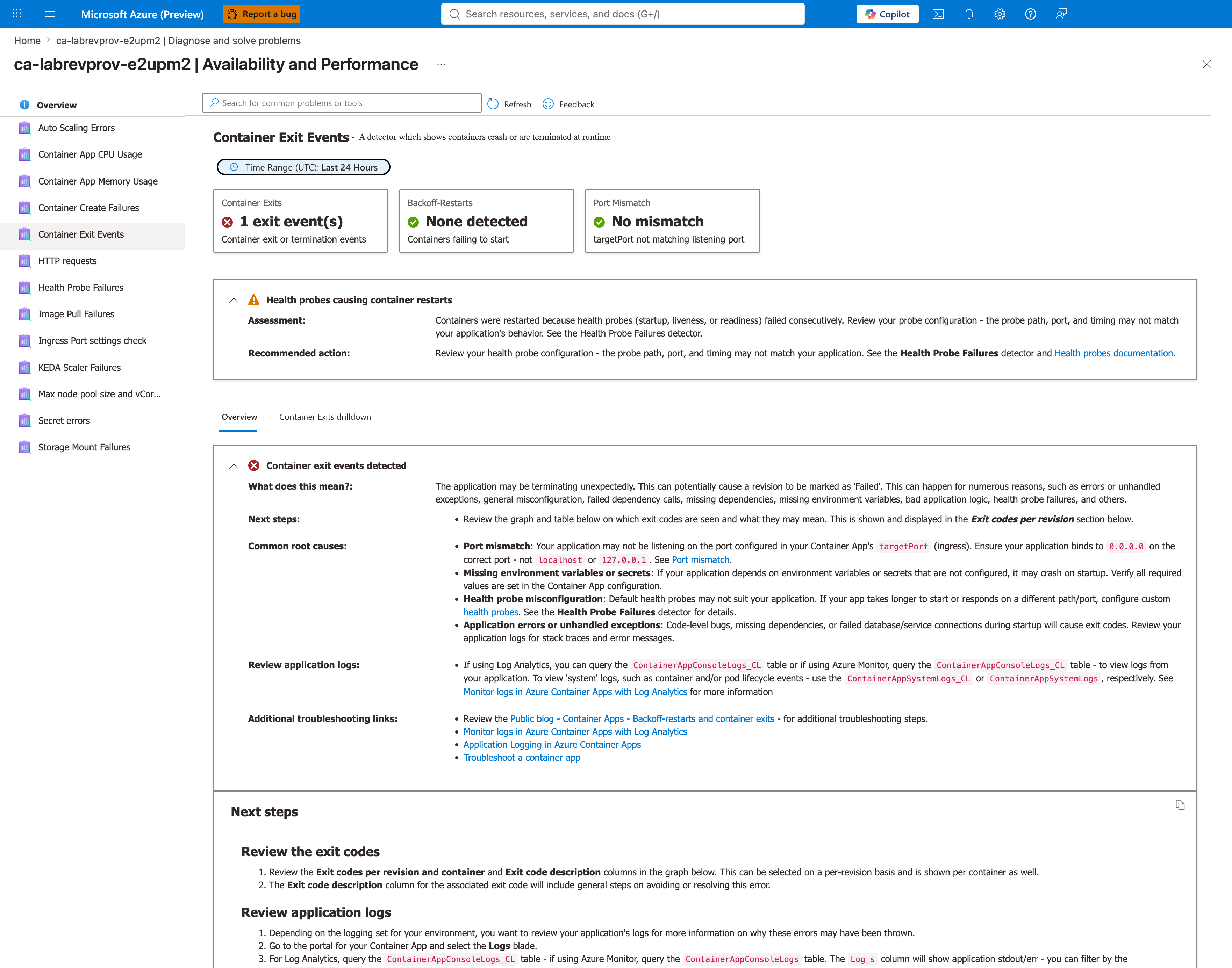 Container Exit Events detector during failure