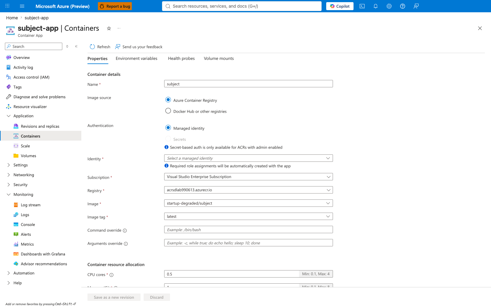 Subject app containers baseline