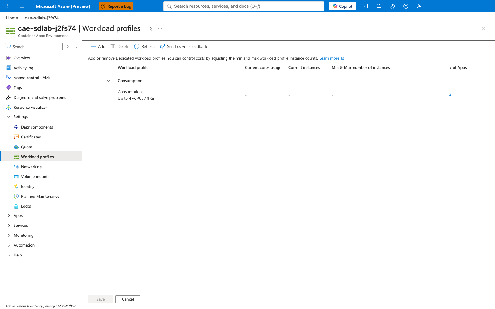 Container App environment workload profiles