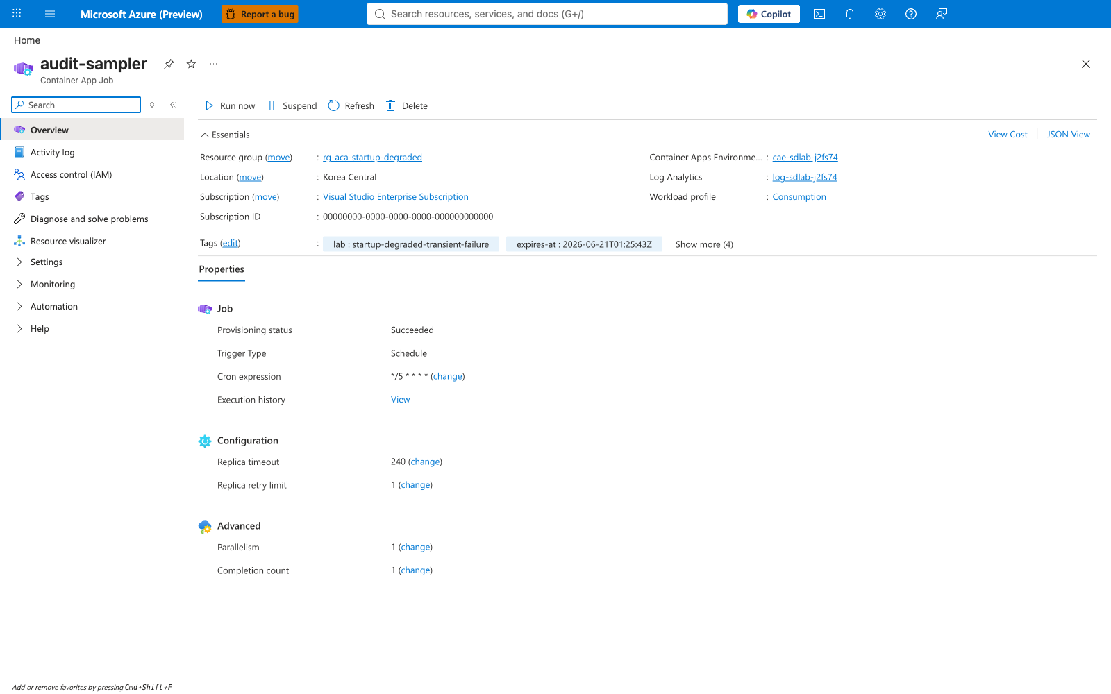 Audit-sampler job overview baseline