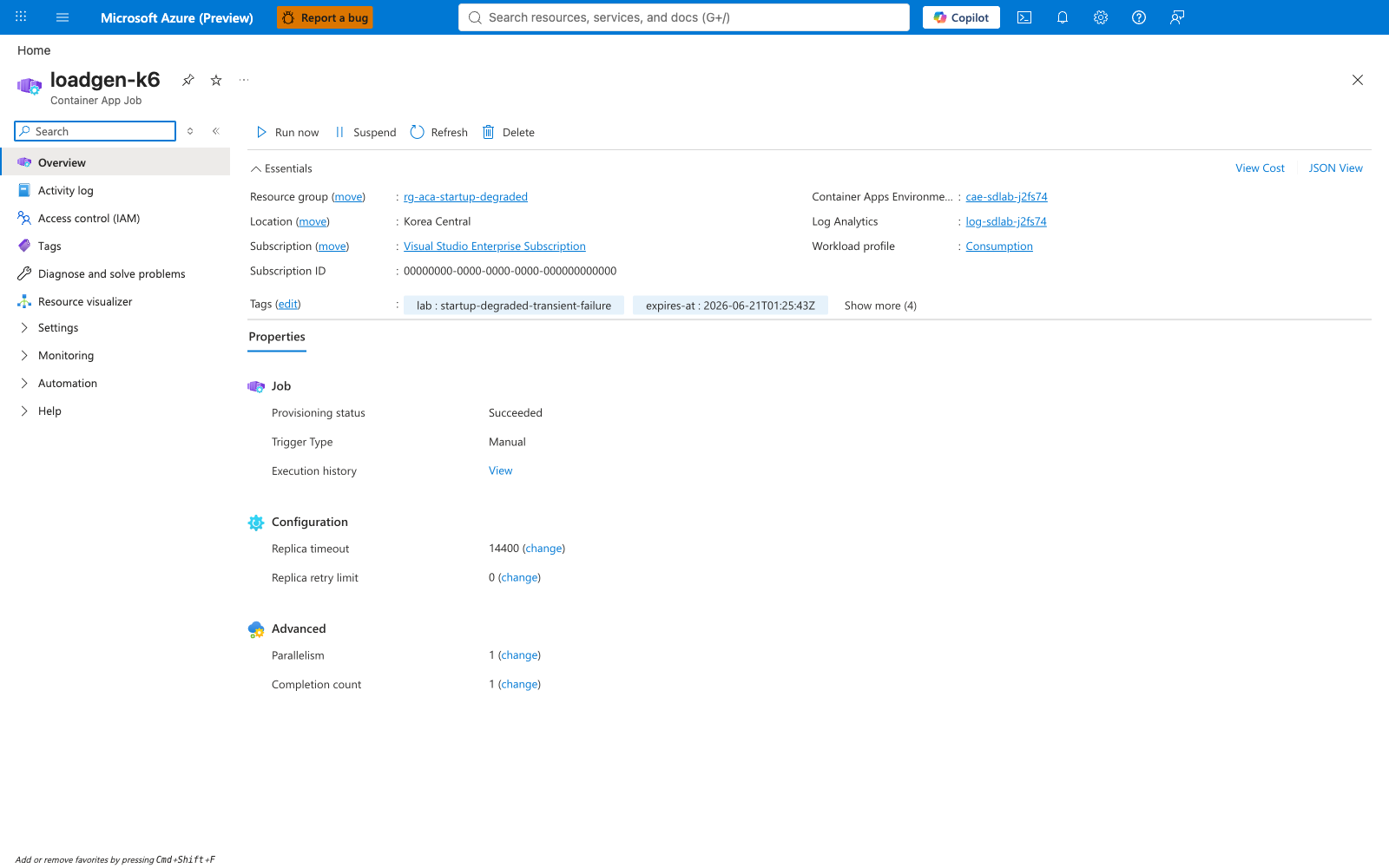 Loadgen-k6 job overview baseline